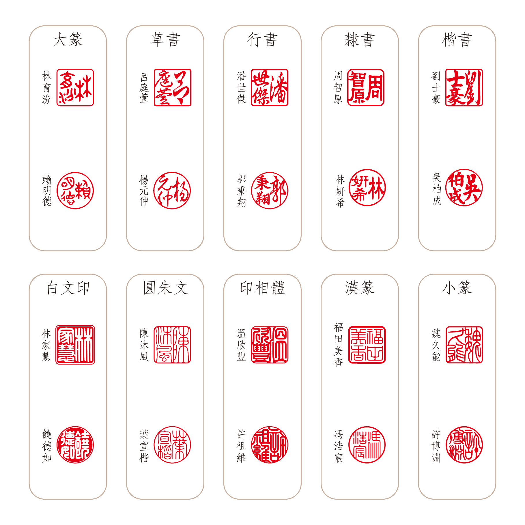 完整個人印章字體樣本